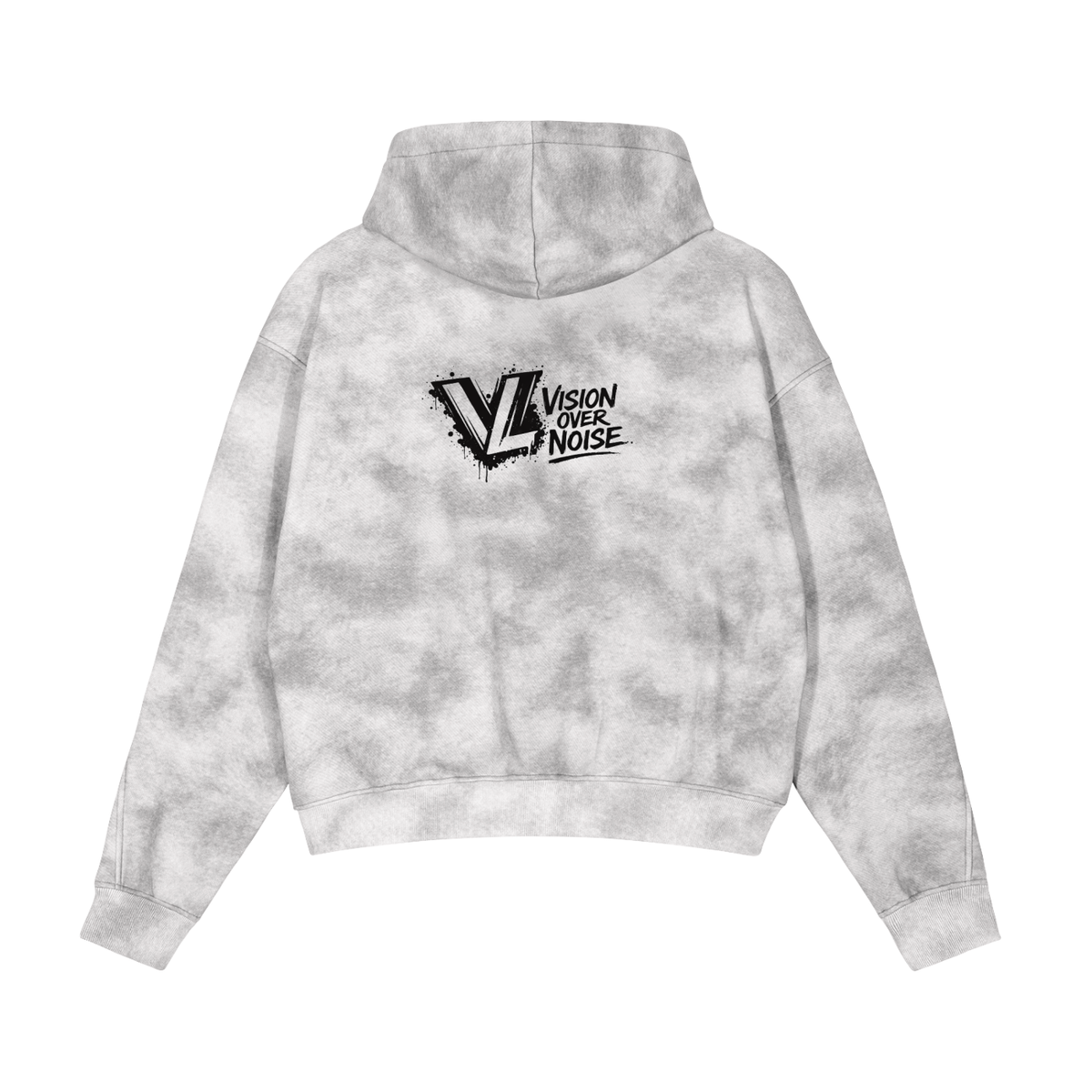 Flower Grey Dirty-Washed Zip-Up Fleece Hoodie