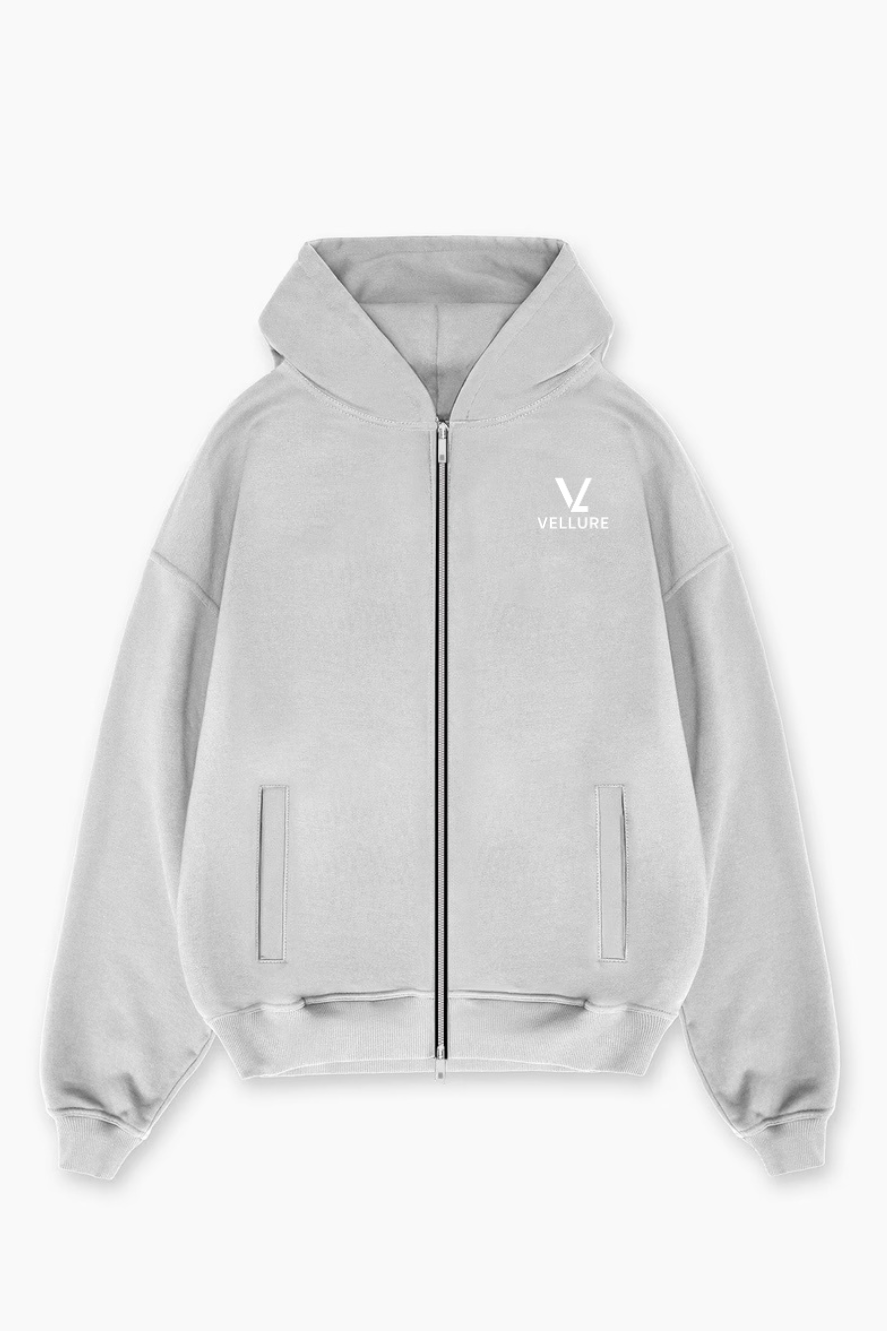 Grey 500GSM Dual-Zip Cotton Hoodie