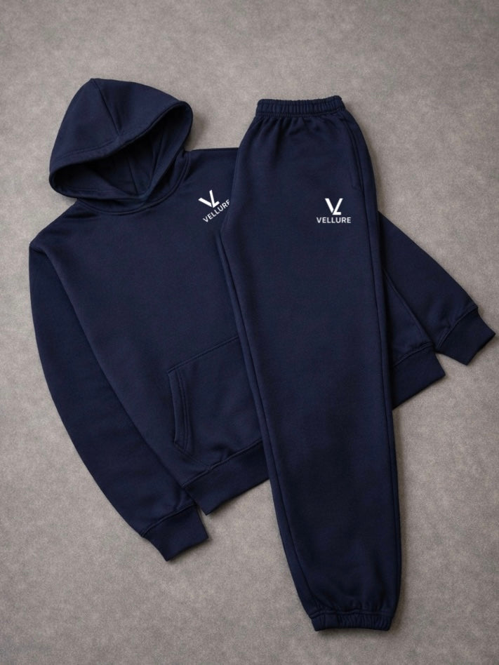 Knitted navy blue hooded tracksuit