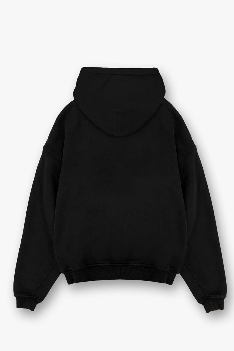 Black 500GSM Dual-Zip Cotton Hoodie