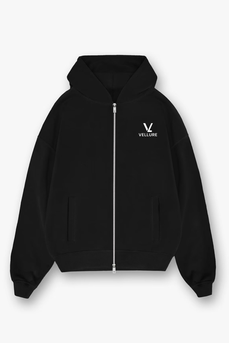Black 500GSM Dual-Zip Cotton Hoodie