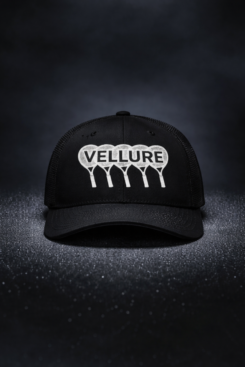 Black VELLURE Signature Tennis Trucker Cap