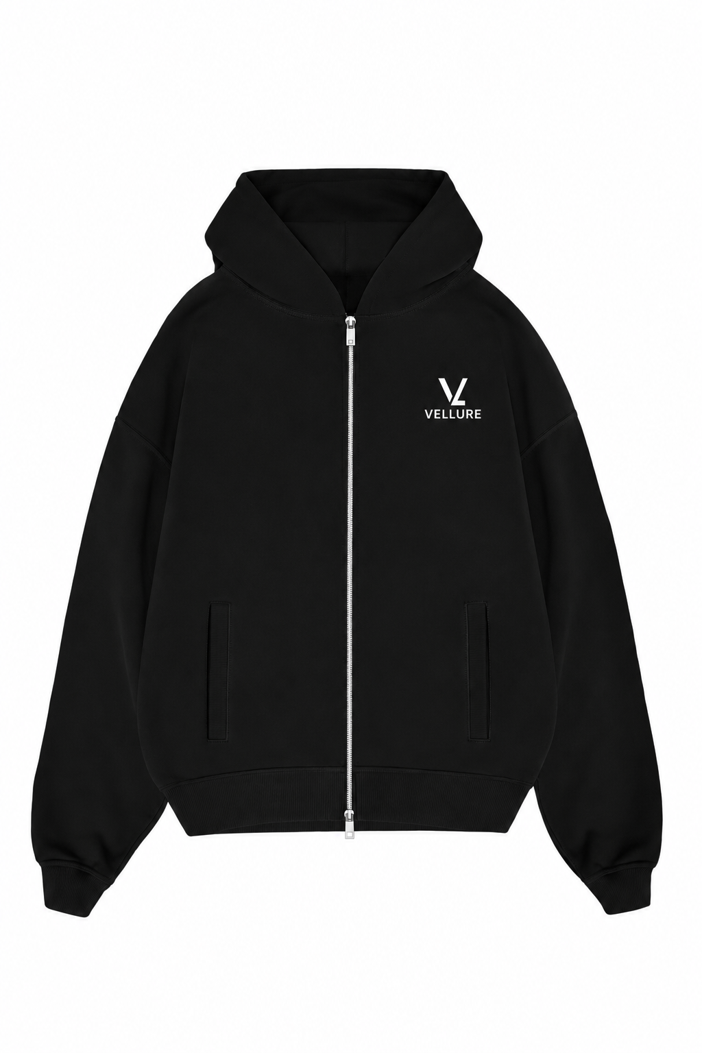 Black 500GSM Dual-Zip Cotton Hoodie
