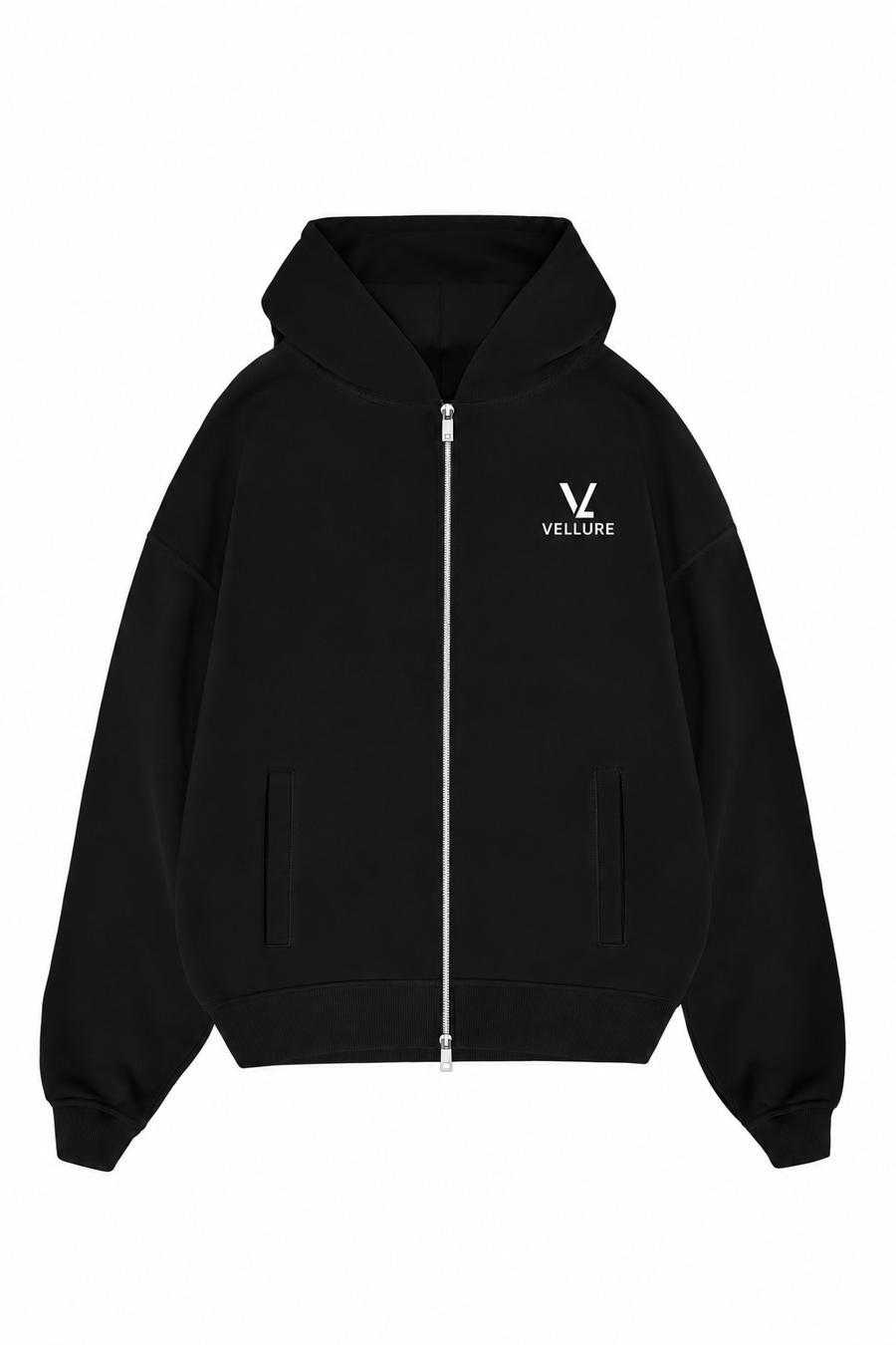 black 500gsm dual zip cotton hoodie 01