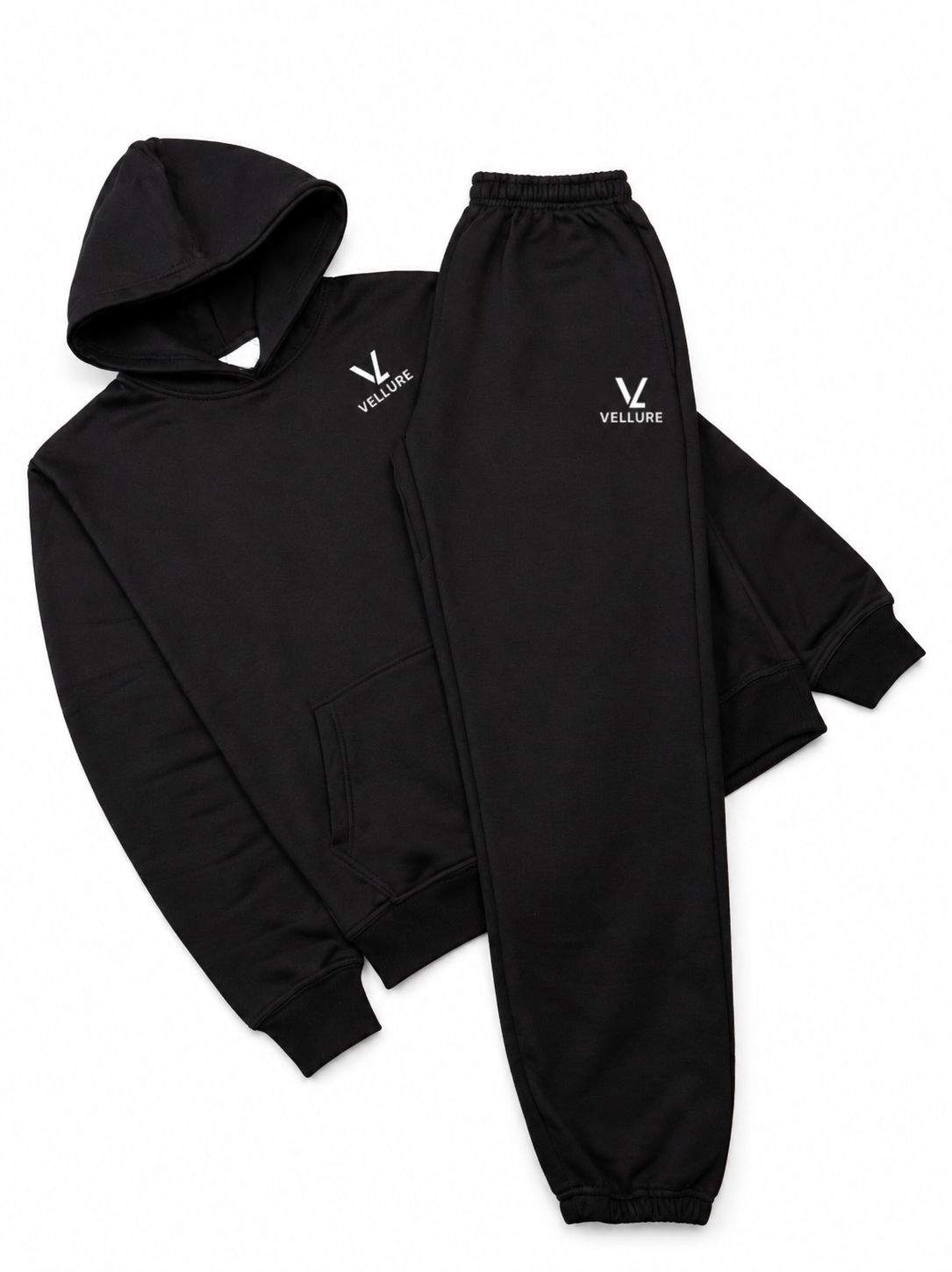 Black Cotton Fleece Hooded Tracksuit v1 end of line