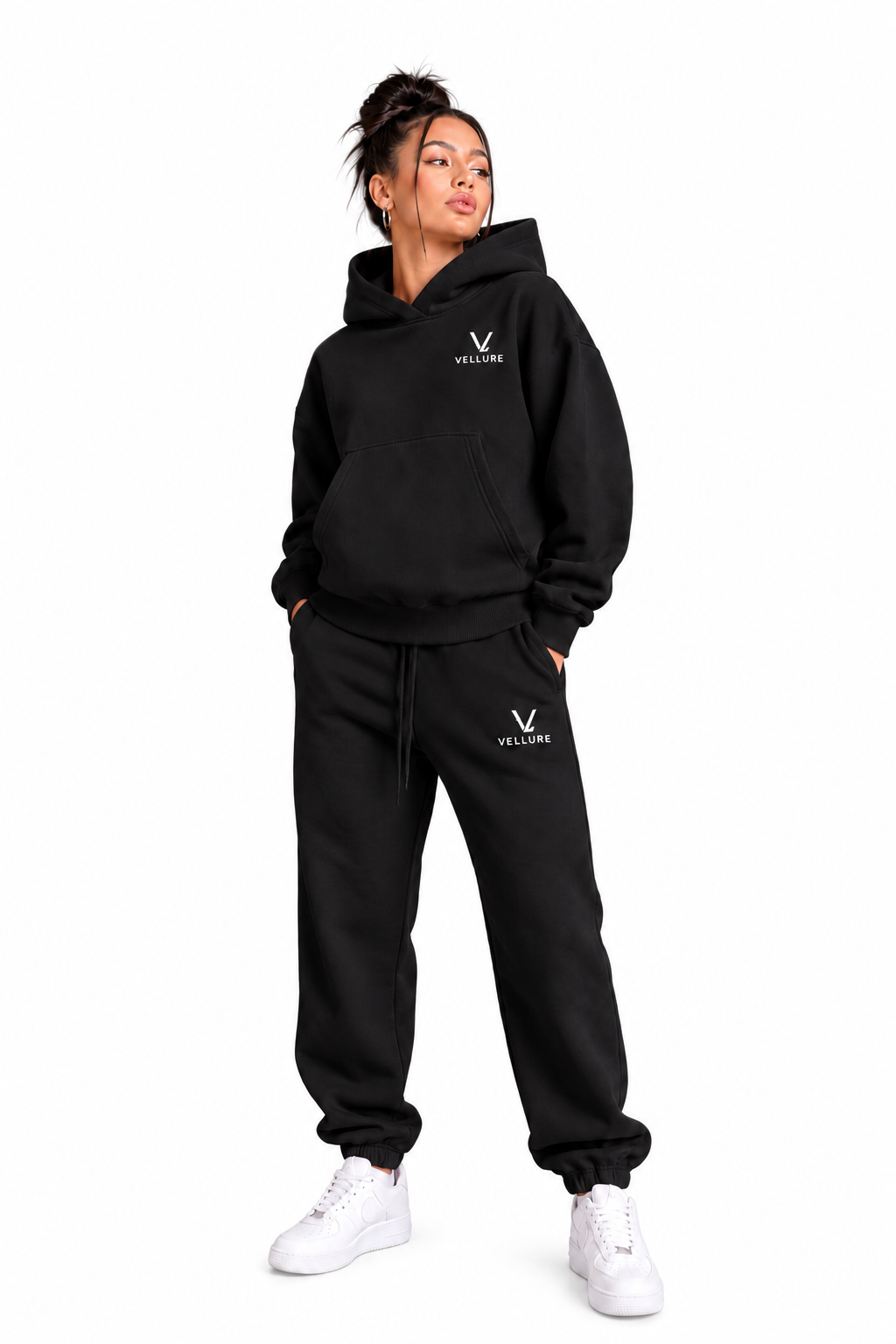 Black Cotton Fleece Hooded Tracksuit v1 end of line