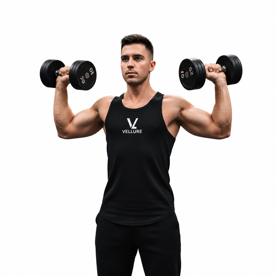 Black Men's Essential Performance Tank Top on a plain white background