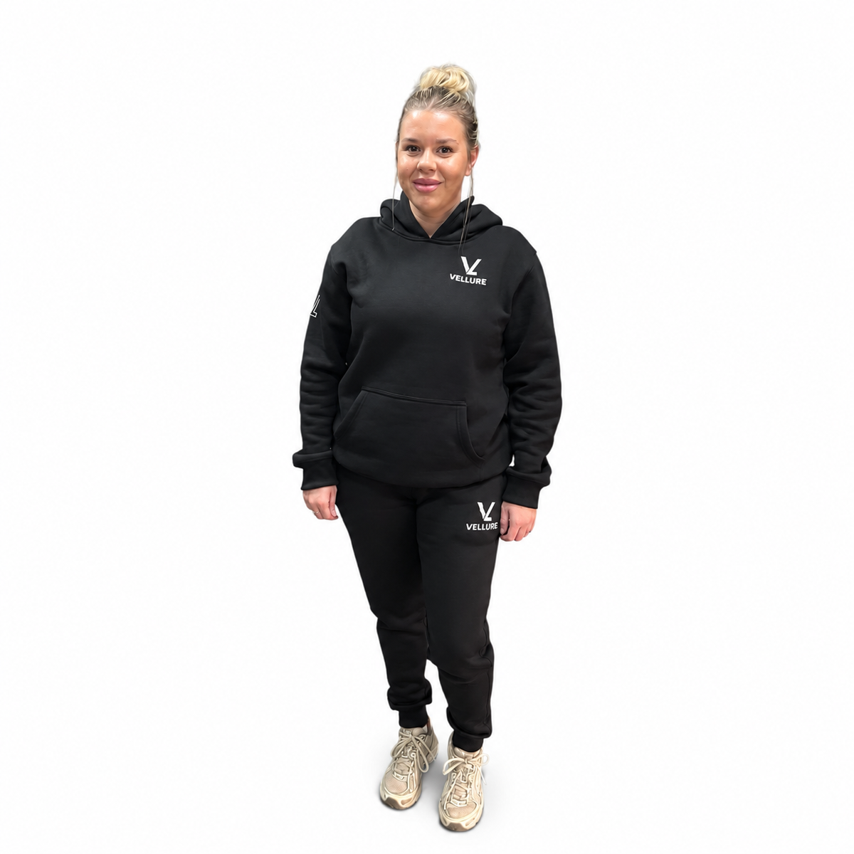 Black VELLURE Cotton Fleece Hooded Tracksuit V2