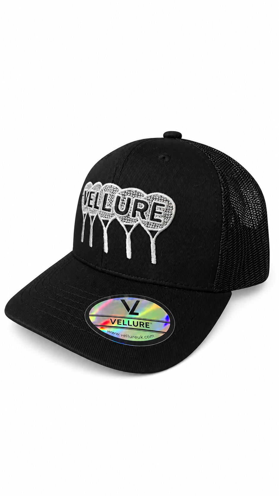 Black VELLURE Signature Tennis Trucker Cap