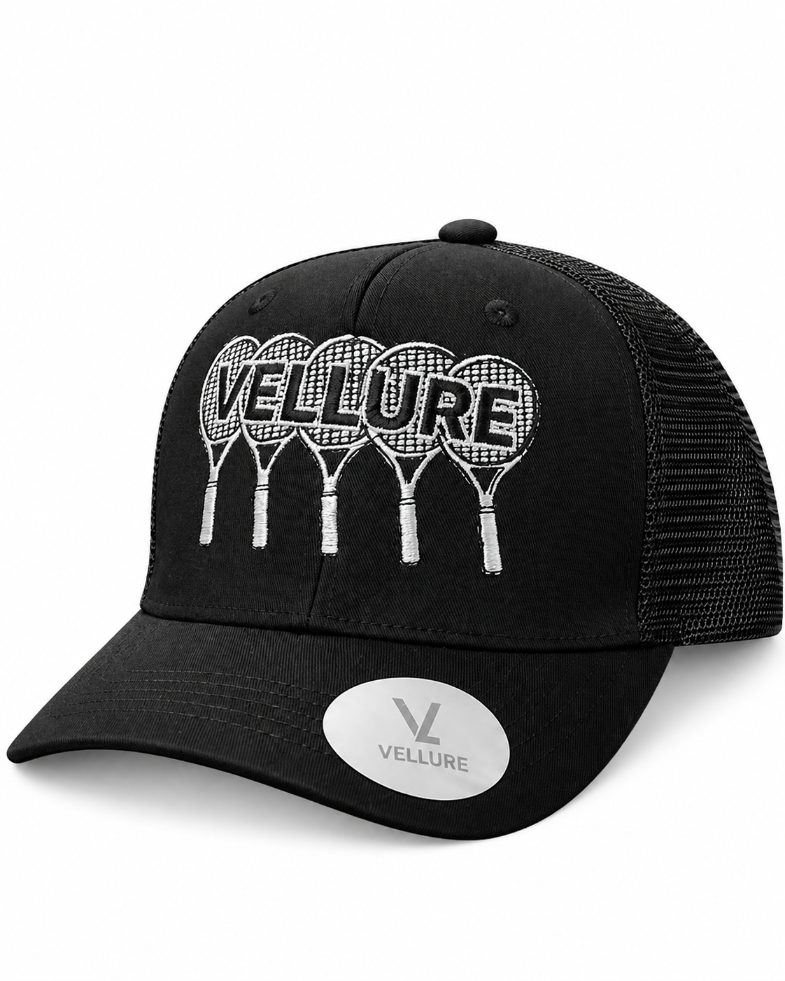 Black VELLURE Signature Tennis Trucker Cap