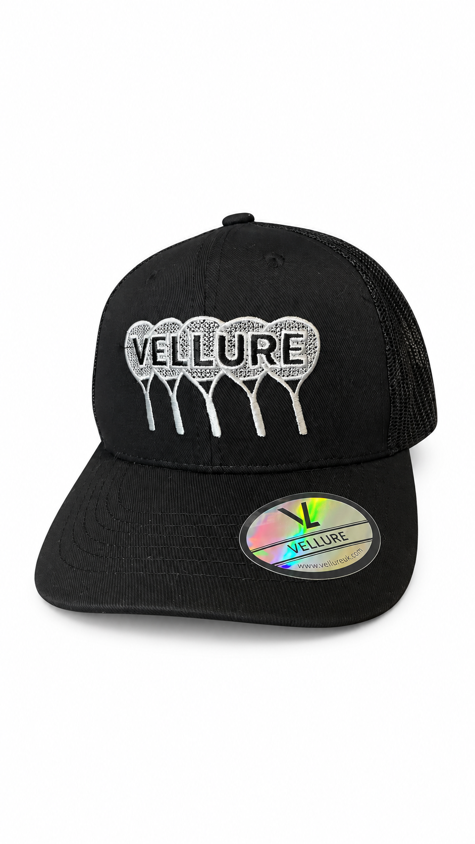 Black VELLURE Signature Tennis Trucker Cap