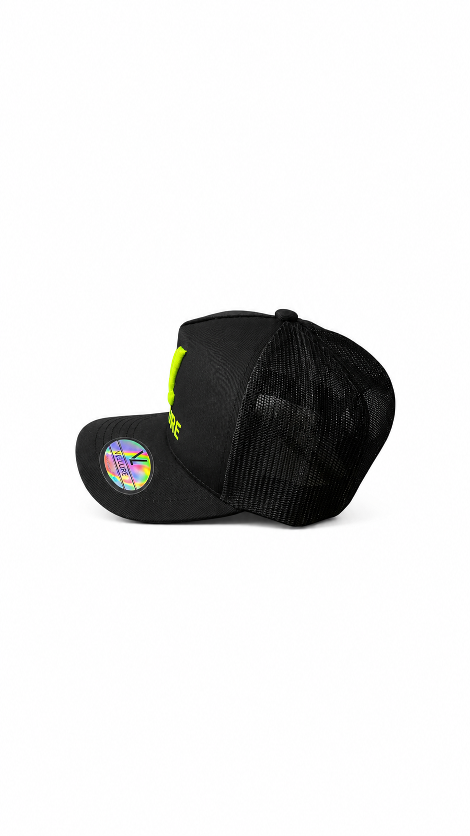 Black VELLURE Trucker Cap – Neon Green Logo Limited Edition