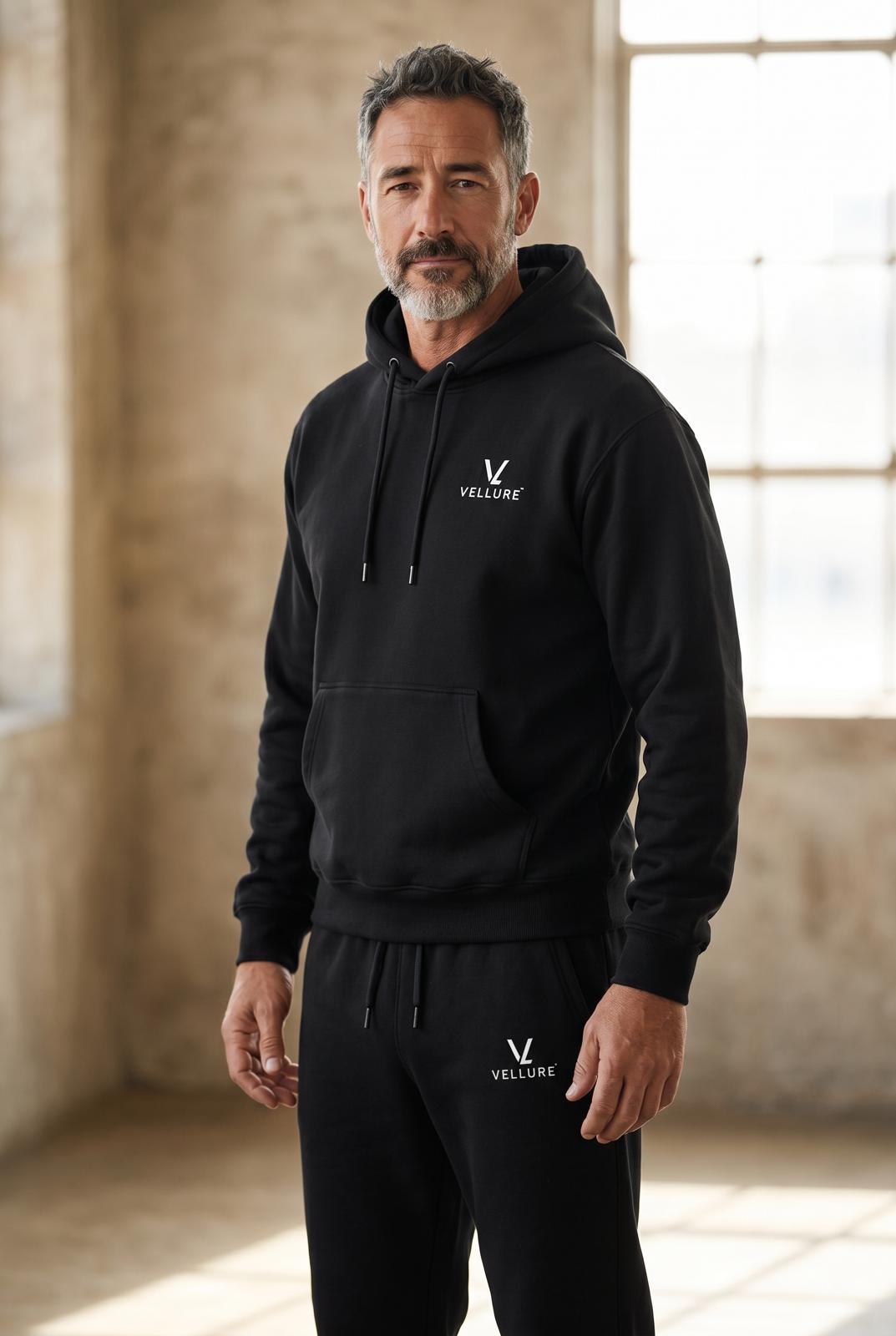 Black Cotton Fleece Hooded Tracksuit