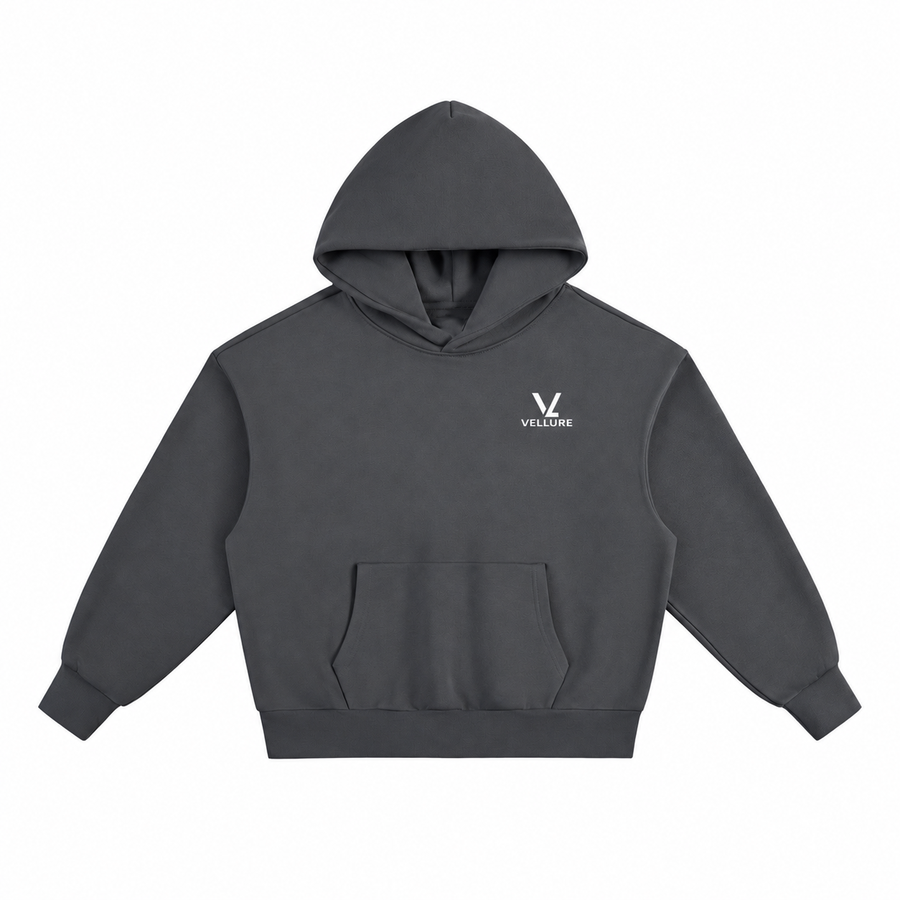 Charcoal 500GSM Essential Oversized Fleece Hoodie on a plain white background