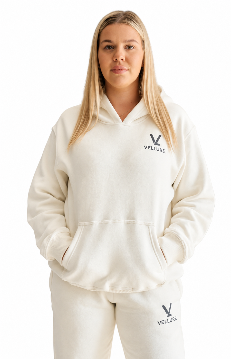 Cream Vision Over Noise Hoodie on a plain white background