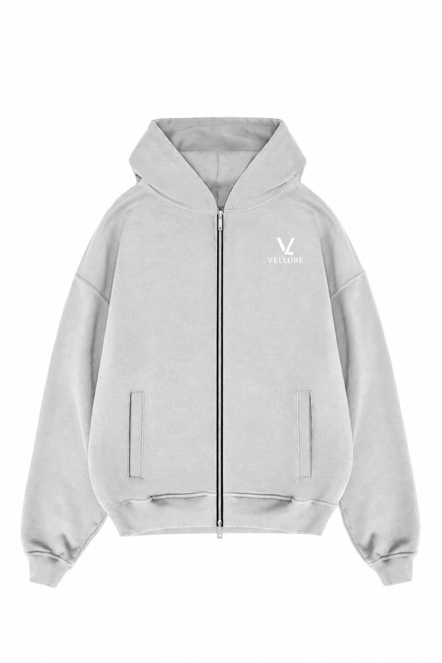 grey 500gsm dual zip cotton hoodie 01