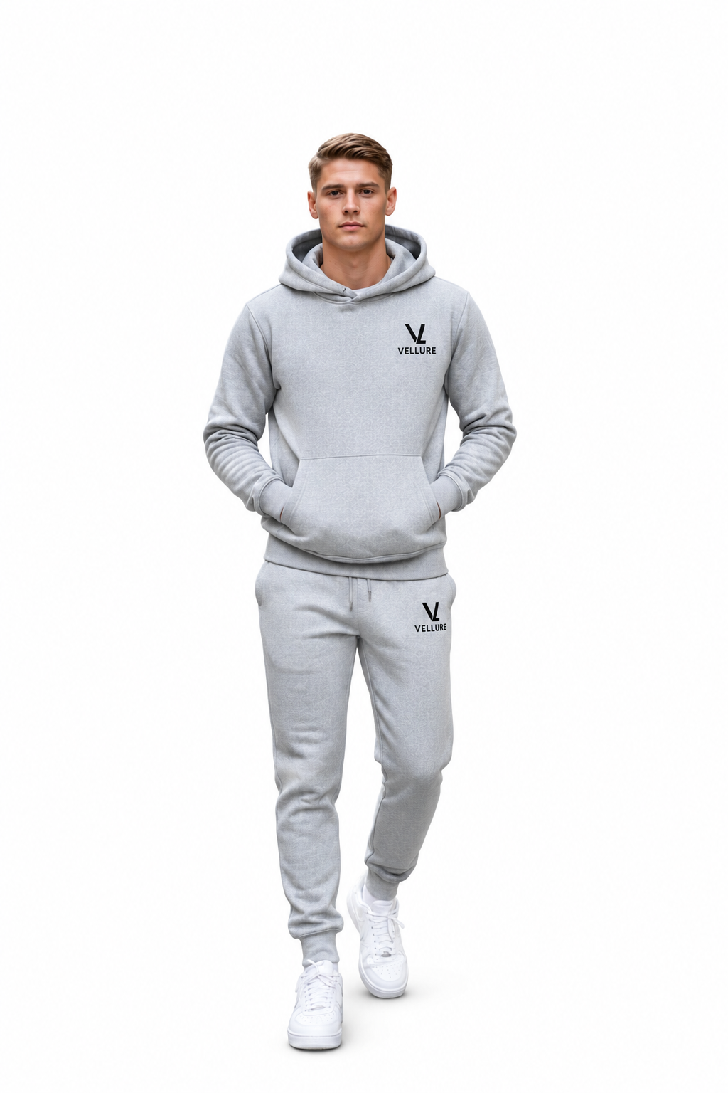 Grey Cotton Fleece Hooded Tracksuit