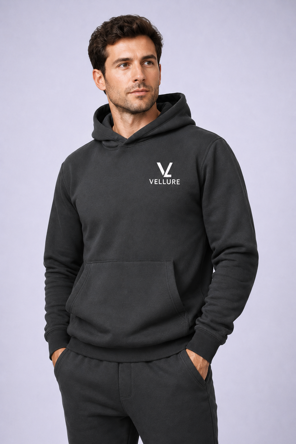 Grey VELLURE Heavyweight Cotton Fleece Hoodie