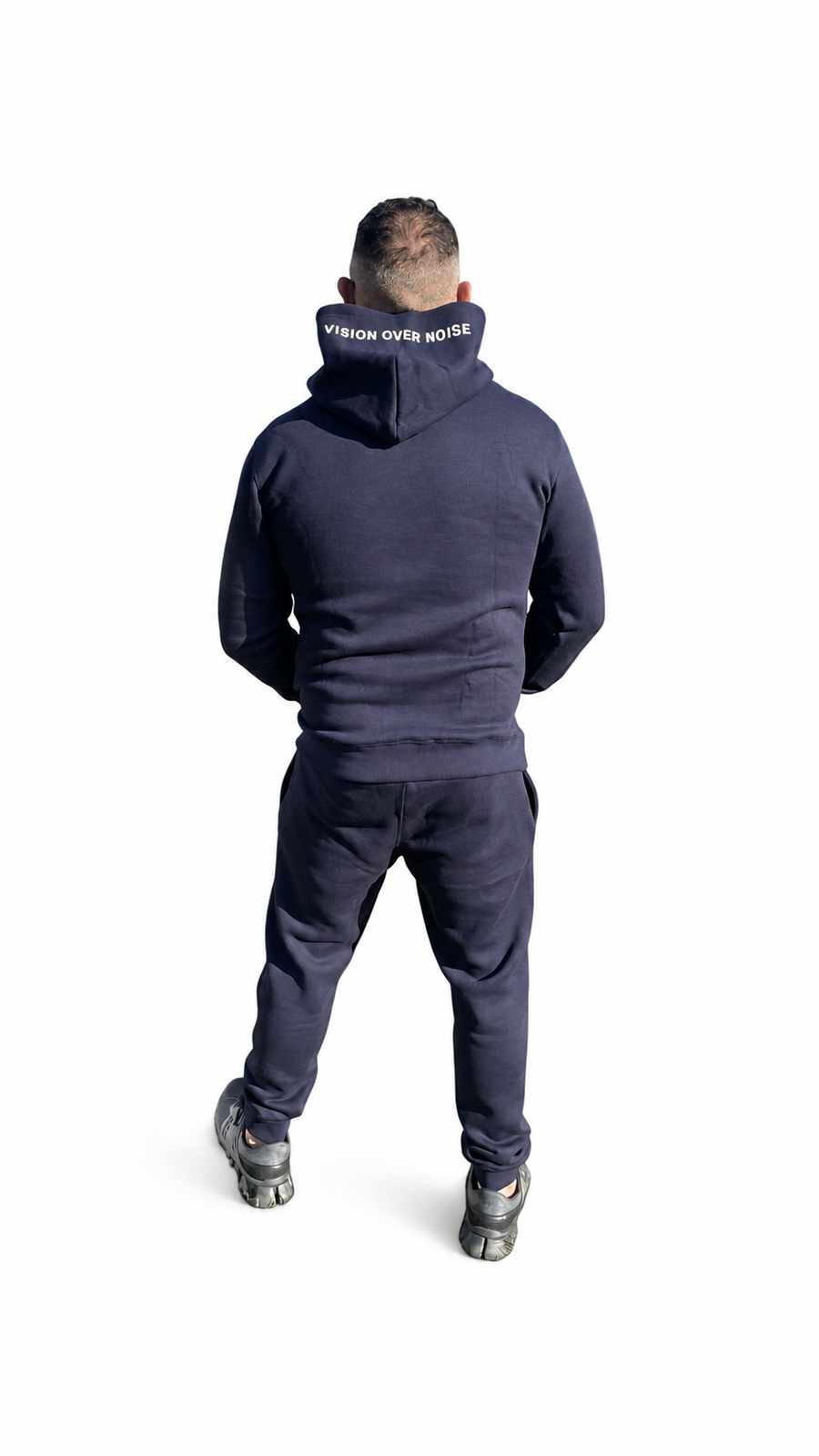 VELLURE Navy Cotton Fleece Hooded Tracksuit V2 – Hoodie and Jogger Set on a plain white background