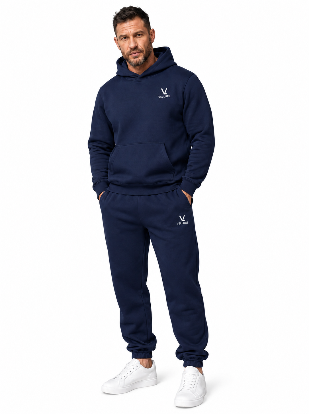 VELLURE Navy Cotton Fleece Hooded Tracksuit V2 – Hoodie and Jogger Set