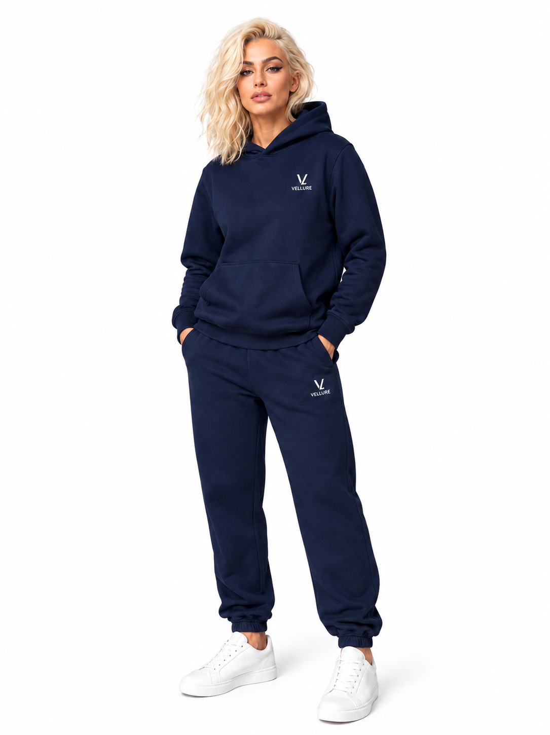 VELLURE Navy Cotton Fleece Hooded Tracksuit V2 – Hoodie and Jogger Set