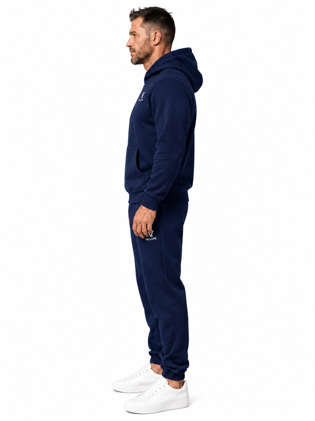 VELLURE Navy Cotton Fleece Hooded Tracksuit V2 – Hoodie and Jogger Set