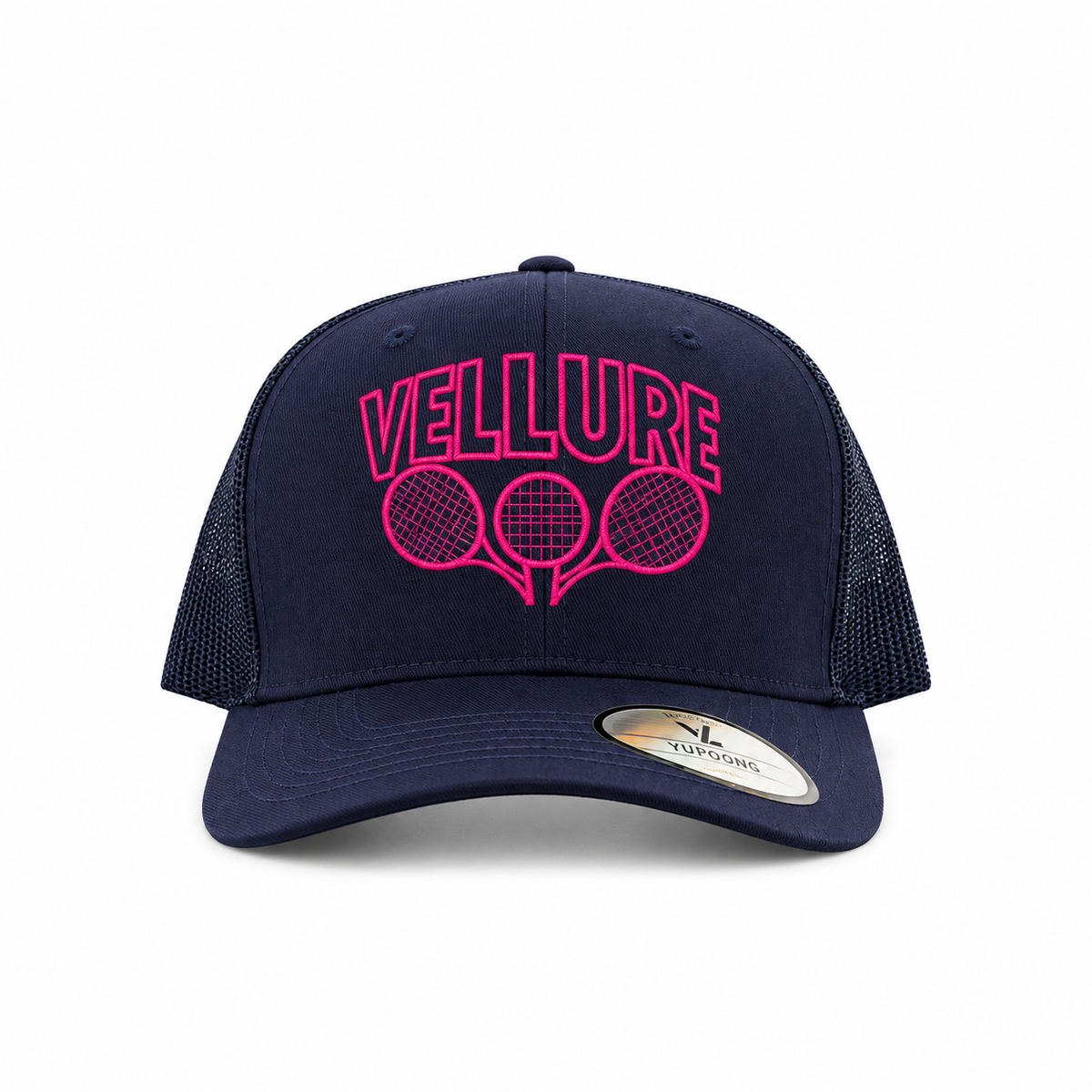 Navy VELLURE Trucker Cap – Pink Logo Limited Edition