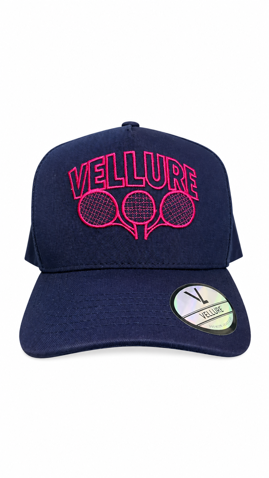 Navy VELLURE Trucker Cap – Pink Logo Limited Edition