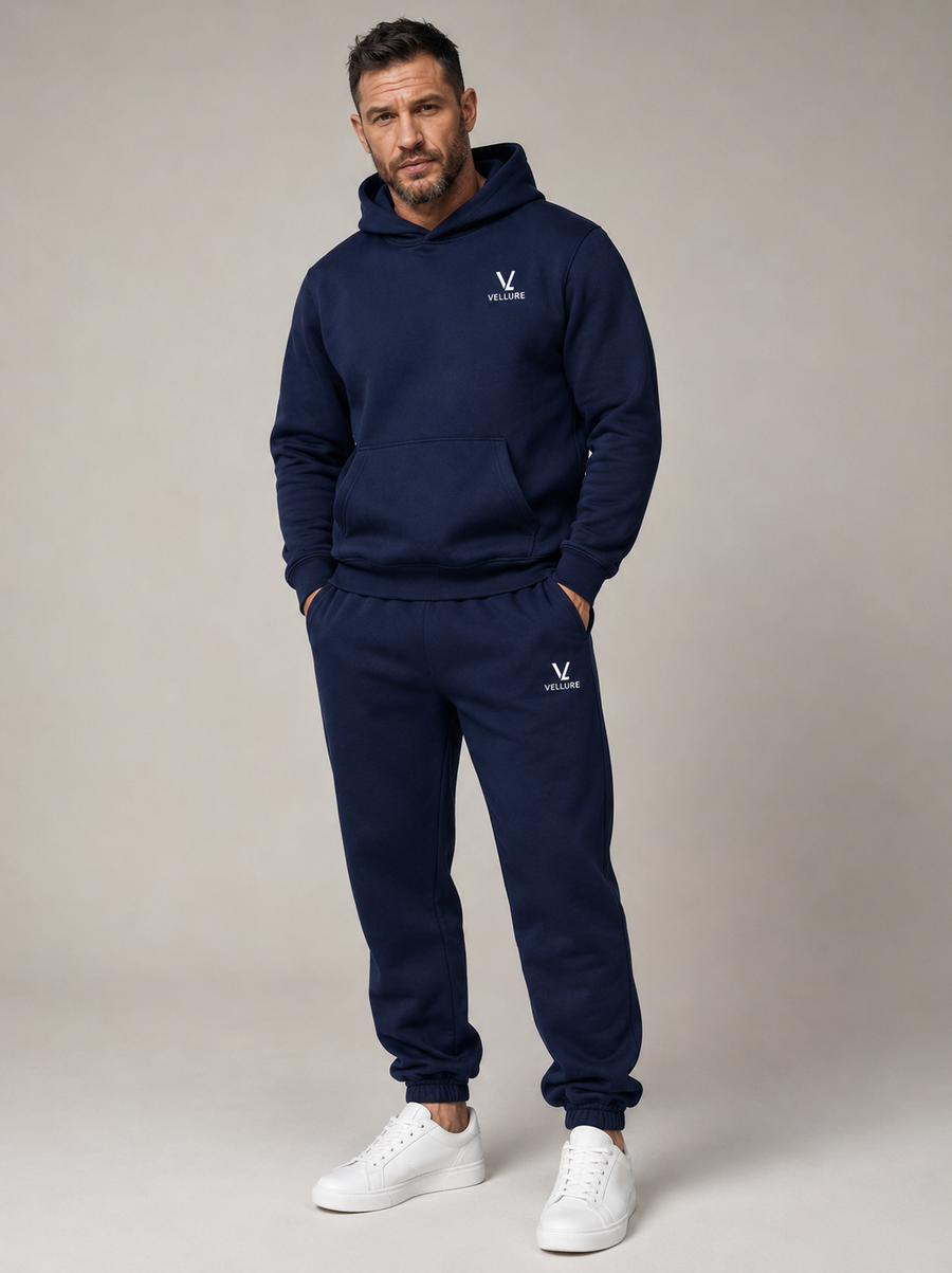 Knitted navy blue hooded tracksuit