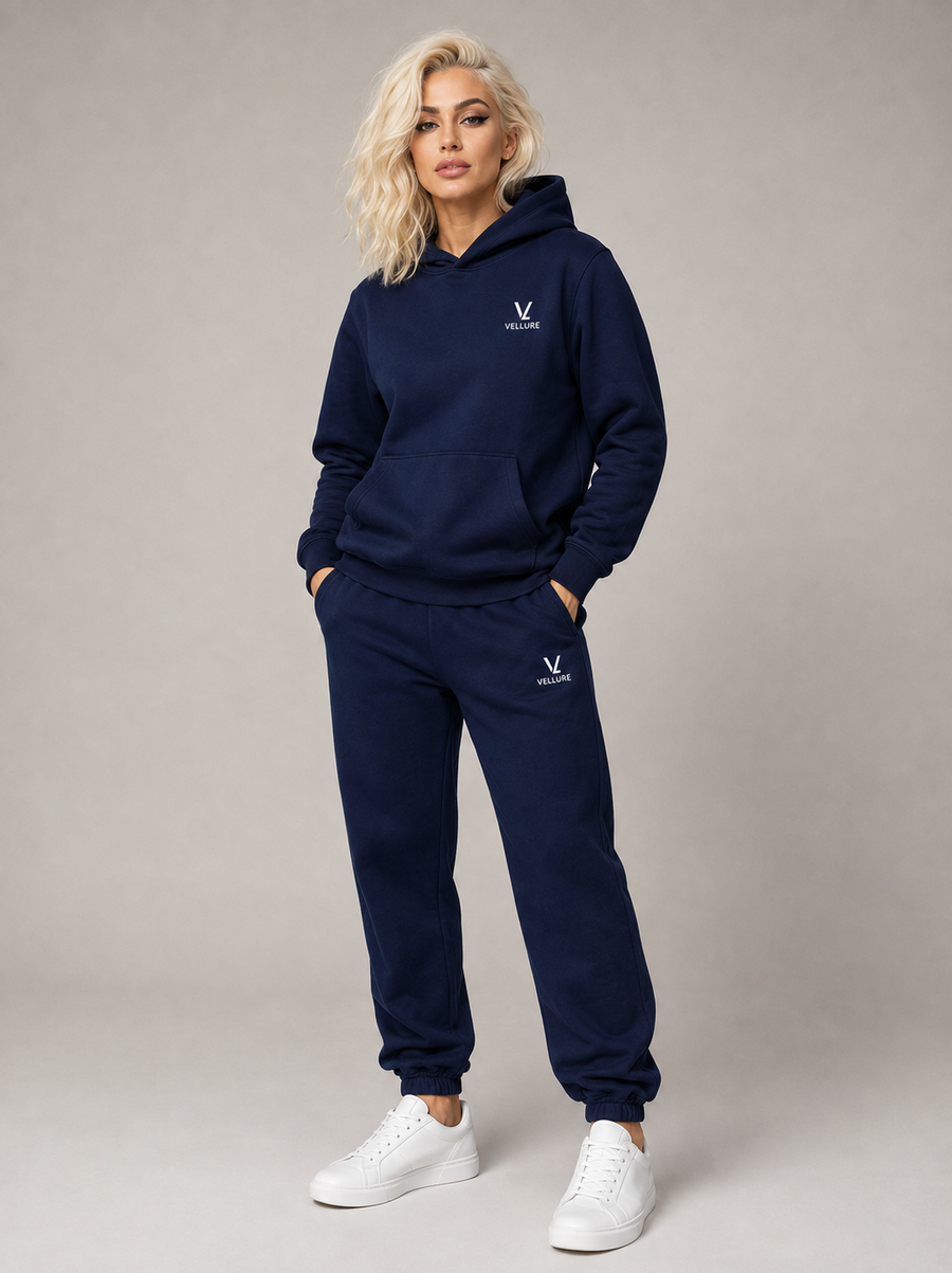 Navy VELLURE Knitted Hooded Tracksuit