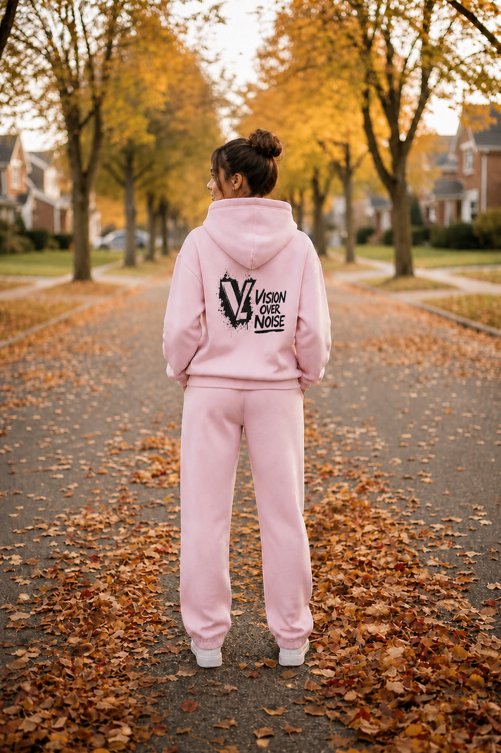 Pastel Pink Vision Over Noise Hooded Tracksuit