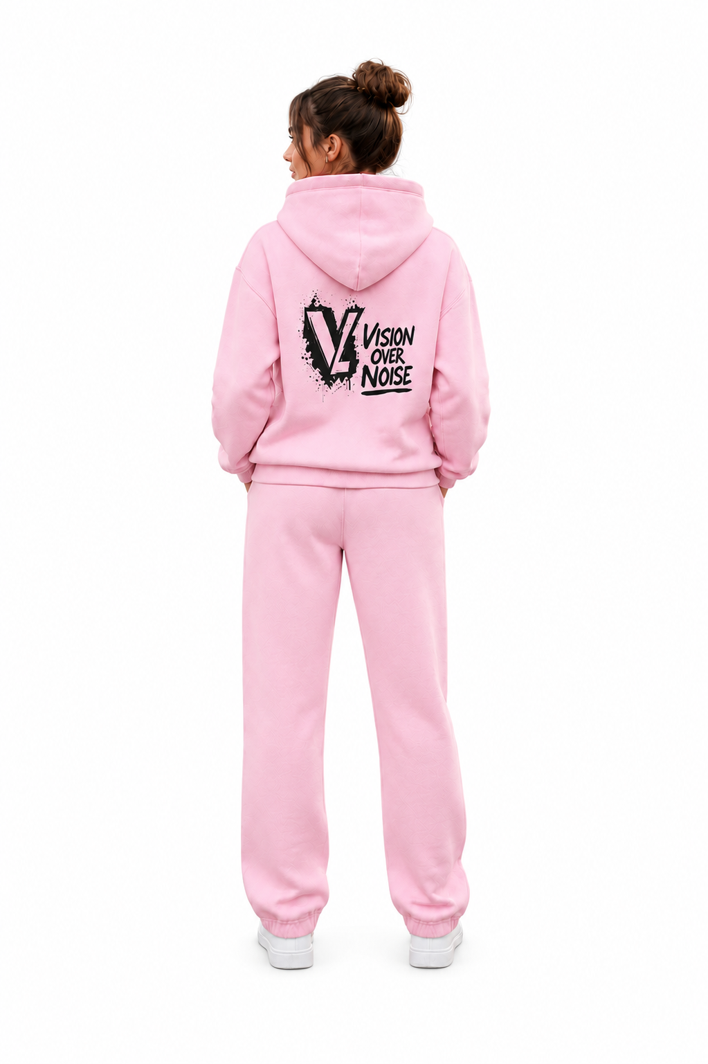 Pastel Pink Vision Over Noise Hooded Tracksuit