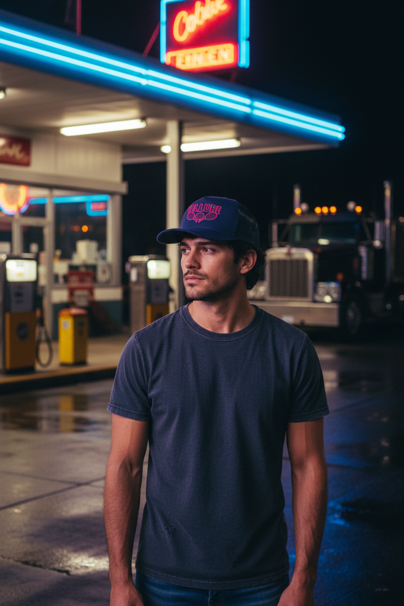 Navy VELLURE Trucker Cap – Pink Logo Limited Edition