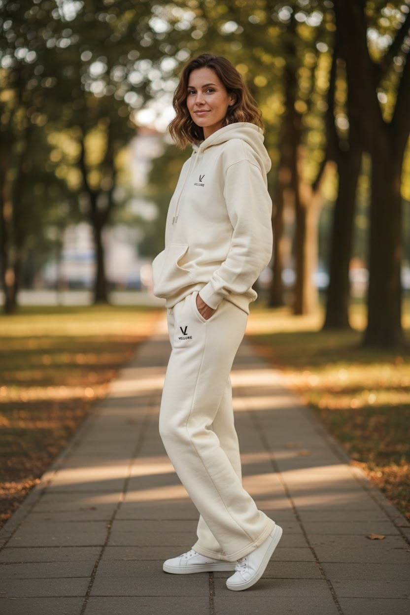 Cream Vision Over Noise track pants worn by model