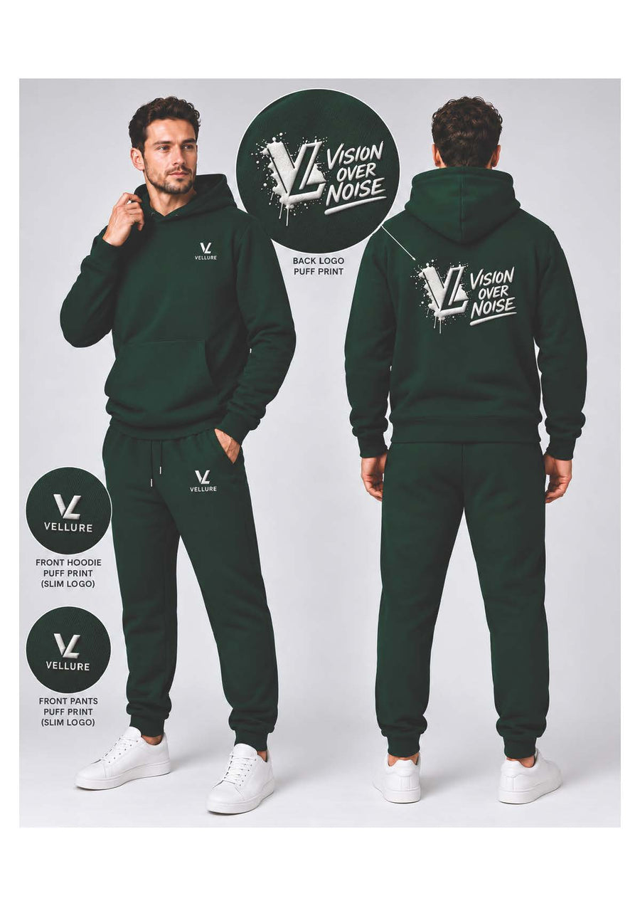 VELLURE British Racing Green tracksuit front and back with puff print branding