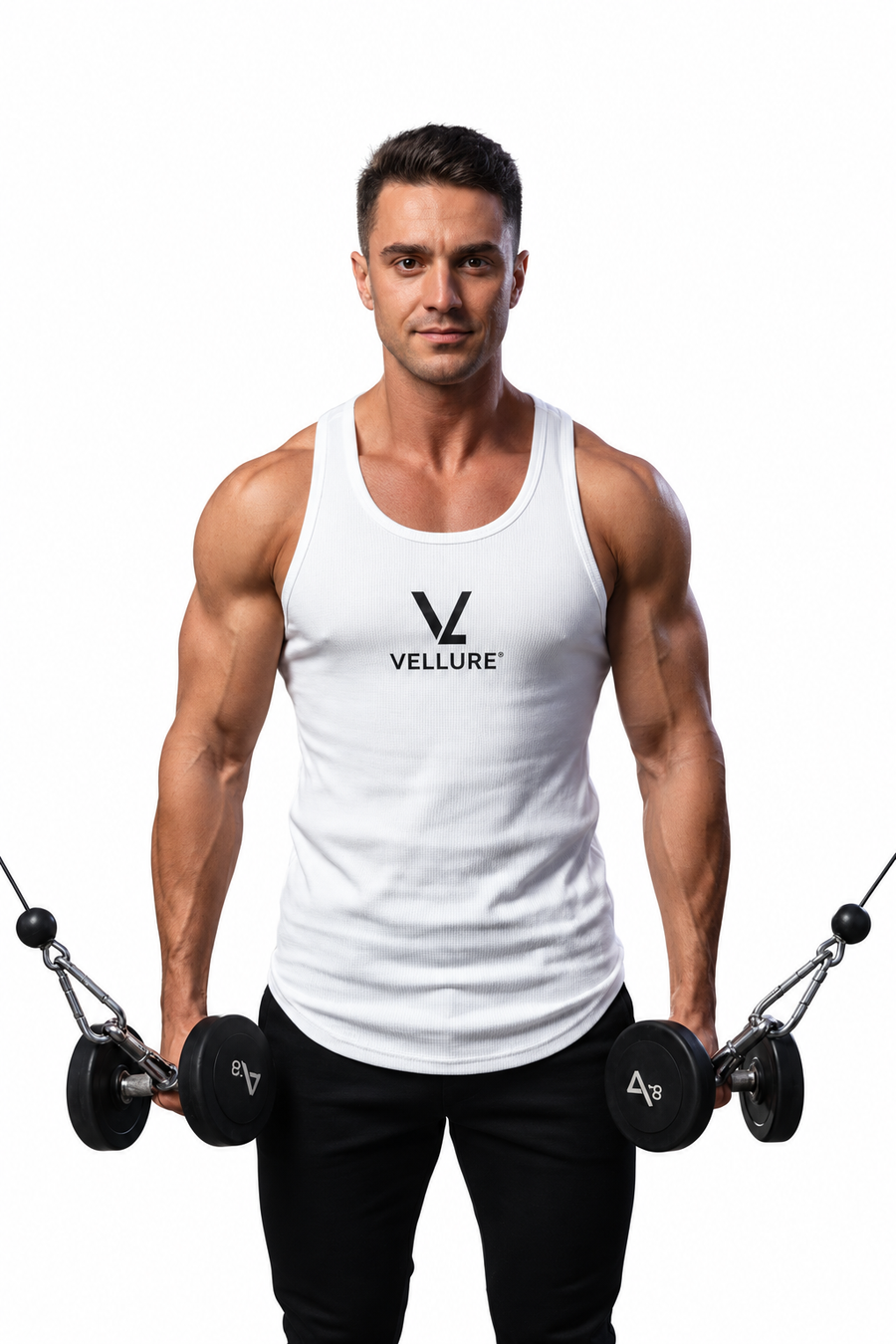 White Men's Essential Performance Tank Top on a plain white background